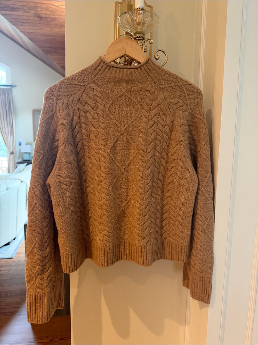 J. Crew Cable-Knit Mock Turtleneck Sweater in Camel Brown NWOT